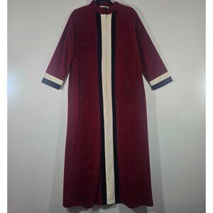 Vanity Fair Vintage Velour Robe Women Size 14 House Coat Striped Zip Red 60s 70s
